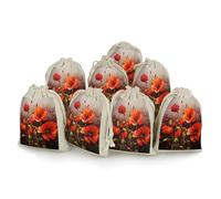 AQRJLPM Lot de 8 petites pochettes réutilisables en toile de jute souple en coton pour peinture à l'huile Motif fleurs rouges