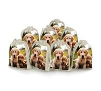AQRJLPM Lot de 8 pochettes réutilisables en toile de jute souple avec cordon de serrage en forme de chiot Golden Retriever pour fête, mariage, rangement et fournitures d'intérieur