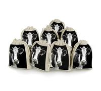 AQRJLPM Lot de 8 pochettes réutilisables en toile de jute souple avec cordon de serrage en forme de tête de vache pour fête, mariage, rangement et fournitures d'intérieur