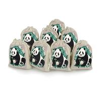 AQRJLPM Lot de 8 pochettes réutilisables en toile de jute souple avec cordon de serrage - Motif panda - Noir et blanc