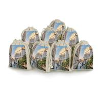 AQRJLPM Old Buildings Lot de 8 petites pochettes réutilisables en toile de jute souple en coton pour bijoux, fête, mariage, rangement et fournitures d'intérieur