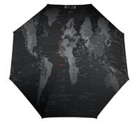 AQRJLPM Parapluie de voyage pliable avec protection UV et motif carte du monde noir - Avec cadre solide et léger - Pliable - Pour homme et femme