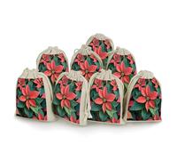 AQRJLPM Poinsettia Lot de 8 pochettes réutilisables avec cordon de serrage en toile de jute souple en coton pour fête, mariage, rangement et fournitures d'intérieur