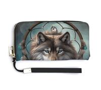 AQRJLPM Portefeuille 3D en cuir avec fermeture éclair autour de l'attrape-rêves de loup, grande capacité, avec dragonne, blanc, 20 x 10,5 cm, portefeuille, blanc, 20.0*10.5cm, Portefeuille