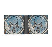 AQRJLPM Portefeuille amérindien attrape-rêves avec pince à billets en cuir portefeuille à deux volets fin porte-cartes de crédit cadeau pour homme