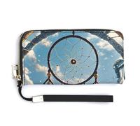 AQRJLPM Portefeuille amérindien Dream Catcher en cuir avec fermeture éclair autour de l'embrayage, portefeuille de grande capacité avec dragonne, blanc, 20 x 10,5 cm, portefeuille, blanc, 20.0*10.5cm,