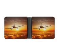 AQRJLPM Portefeuille avion au coucher du soleil avec pince à billets en cuir à deux volets, porte-cartes de crédit, cadeau pour homme