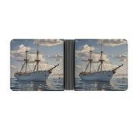 AQRJLPM Portefeuille bateau vintage nautique blanc avec pince à billets en cuir portefeuille à deux volets portefeuille fin porte-cartes de crédit cadeau pour homme