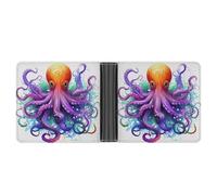 AQRJLPM Portefeuille coloré en forme de pieuvre avec pince à billets en cuir portefeuille à deux volets fin porte-cartes de crédit cadeau pour homme