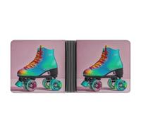 AQRJLPM Portefeuille coloré pour patins à roulettes avec pince à billets en cuir à deux volets, porte-cartes de crédit, cadeau pour homme