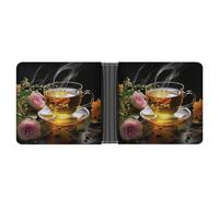 AQRJLPM Portefeuille en cuir à deux volets avec pince à billets pour tasse de thé - Porte-cartes de crédit fin - Cadeau pour homme