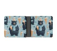 AQRJLPM Portefeuille en cuir avec pince à billets en cuir pour homme Motif ourson d'hiver