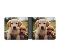 AQRJLPM Portefeuille en cuir mignon avec pince à billets en forme de chiot Golden Retriever, portefeuille fin à deux volets, cadeau pour homme