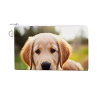 AQRJLPM Portefeuille en toile fin et léger avec fermeture éclair pour homme et femme Motif chiot Golden Retriever