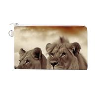 AQRJLPM Portefeuille en toile fin et léger avec fermeture éclair pour homme et femme Motif lion africain et lionne