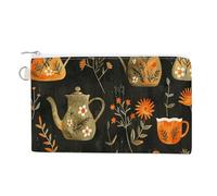 AQRJLPM Portefeuille en toile fin et léger avec fermeture éclair pour homme et femme Motif plantes et théière