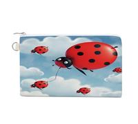 AQRJLPM Portefeuille fin et léger en toile avec fermeture éclair pour homme et femme Motif coccinelle et nuage