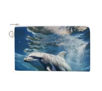 AQRJLPM Portefeuille fin et léger en toile avec fermeture éclair pour homme et femme Motif dauphins mignons
