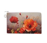 AQRJLPM Portefeuille fin et léger en toile avec fermeture éclair pour homme et femme Motif fleurs rouges