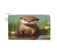 AQRJLPM Portefeuille fin et léger en toile avec fermeture éclair pour homme et femme Motif loutre mignon