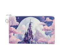 AQRJLPM Portefeuille fin et léger en toile avec fermeture éclair pour homme et femme Motif nuages sur le château
