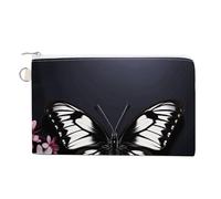 AQRJLPM Portefeuille fin et léger en toile avec fermeture éclair pour homme et femme Motif papillon Noir/blanc