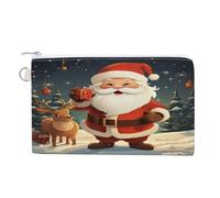 AQRJLPM Portefeuille fin et léger en toile avec fermeture éclair pour homme et femme Motif Père Noël