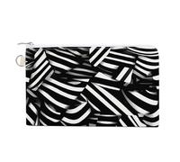 AQRJLPM Portefeuille fin et léger en toile avec fermeture éclair pour homme et femme Noir et blanc