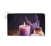 AQRJLPM Portefeuille fin et léger en toile avec fermeture éclair pour homme et femme Violet lavande avec bougies