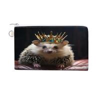 AQRJLPM Portefeuille fin et léger en toile avec motif couronne et hérisson, porte-cartes à fermeture éclair pour homme et femme