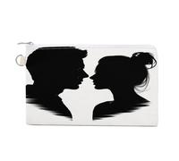 AQRJLPM Portefeuille fin et léger en toile avec motif silhouette de couple avec fermeture éclair pour homme et femme