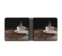 AQRJLPM Portefeuille pour tasse à café et grains de café avec pince à billets en cuir à deux volets, porte-cartes de crédit, cadeau pour homme
