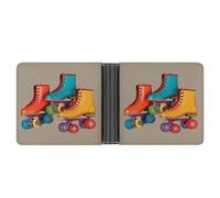 AQRJLPM Portefeuille rétro coloré pour patins à roulettes avec pince à billets en cuir à deux volets, porte-cartes de crédit, cadeau pour homme