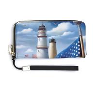 AQRJLPM Sea To Shining Sea Portefeuille patriotique en cuir avec fermeture éclair sur le pourtour, grande capacité avec dragonne, blanc, 20 x 10,5 cm, portefeuille, blanc, 20.0*10.5cm, Portefeuille