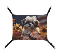 AQRJLPM Shih Tzu Hamac pour chien et fleurs avec sangles réglables et crochets en métal à suspendre, hamac de couchage doux et respirant pour chats, chiots, lapins, petits animaux