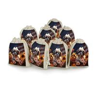 AQRJLPM Shih Tzu Lot de 8 petites pochettes réutilisables en toile de jute souple et en coton avec cordon de serrage pour fête, mariage, rangement de maison, motif chien et fleurs