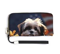 AQRJLPM Shih Tzu Portefeuille en cuir avec fermeture éclair autour du sac à main de grande capacité avec dragonne, blanc, 20 x 10,5 cm, portefeuille, blanc, 20.0*10.5cm, Portefeuille