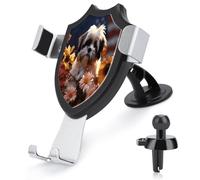 AQRJLPM Shih Tzu Support de téléphone en forme de chien et de fleurs pour tableau de bord, pare-brise, grille d'aération en métal pour tous les smartphones et modèles de voiture