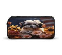 AQRJLPM Shih Tzu Trousse à crayons avec motif chien et fleurs Grande capacité Simple Marqueur Portable Esthétique Fermeture Éclair