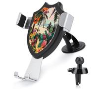 AQRJLPM Support de téléphone mains libres pour tableau de bord, pare-brise, grille d'aération en métal pour tous les smartphones et modèles de voiture Motif floral tropical