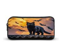 AQRJLPM The Black Cat Is Pacing on The Roof Pencil Pouch Big Capacity Simple Marker Pouch Portable Esthétique Zipper Pencil Case