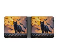 AQRJLPM The Black Cat Is Pacing on The Roof Portefeuille en cuir avec pince à billets Portefeuille fin pour cartes de crédit Cadeau pour homme