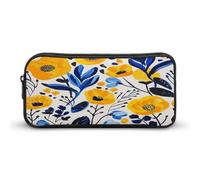 AQRJLPM Trousse à crayons à motif fleurs jaunes et bleues - Grande capacité - Pochette simple pour marqueur - Portable - Esthétique - Fermeture éclair