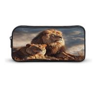 AQRJLPM Trousse à crayons avec deux lions - Grande capacité - Simple - Portable - Esthétique - Fermeture éclair