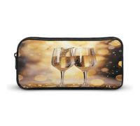 AQRJLPM Trousse à crayons avec deux verres de champagne - Grande capacité - Simple - Portable - Esthétique - Fermeture éclair