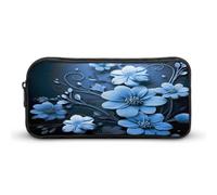 AQRJLPM Trousse à crayons avec fermeture éclair - Motif fleurs bleues