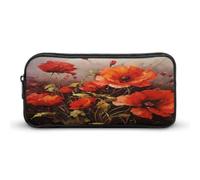 AQRJLPM Trousse à crayons avec fleur rouge - Grande capacité - Portable - Esthétique - Fermeture éclair