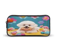 AQRJLPM Trousse à crayons avec motif chien bichon frisé - Grande capacité - Portable - Esthétique - Fermeture éclair