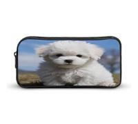 AQRJLPM Trousse à crayons avec motif chien bichon frisé - Grande capacité - Simple - Portable - Esthétique - Fermeture éclair