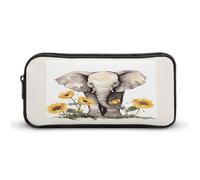 AQRJLPM Trousse à crayons avec motif éléphant et tournesol - Grande capacité - Simple - Portable - Esthétique - Fermeture éclair